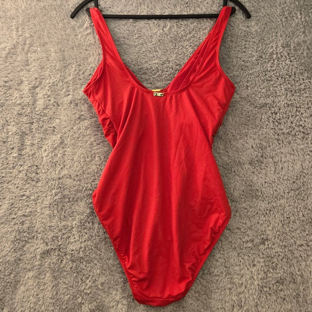 Lauren Ralph Lauren Ring-Detail Over The Shoulder One-Piece Swimsuit Red NWT - Picture 3 of 8